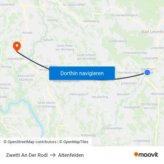 Zwettl An Der Rodl to Altenfelden map