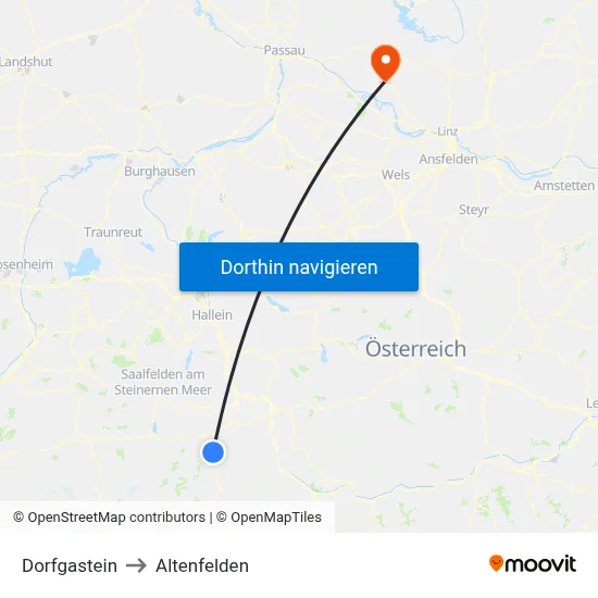 Dorfgastein to Altenfelden map