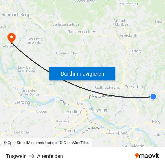 Tragwein to Altenfelden map