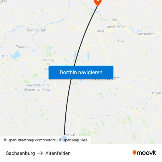 Sachsenburg to Altenfelden map