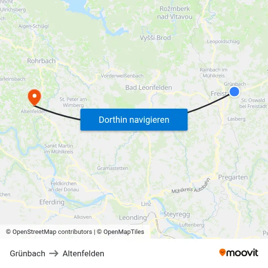 Grünbach to Altenfelden map