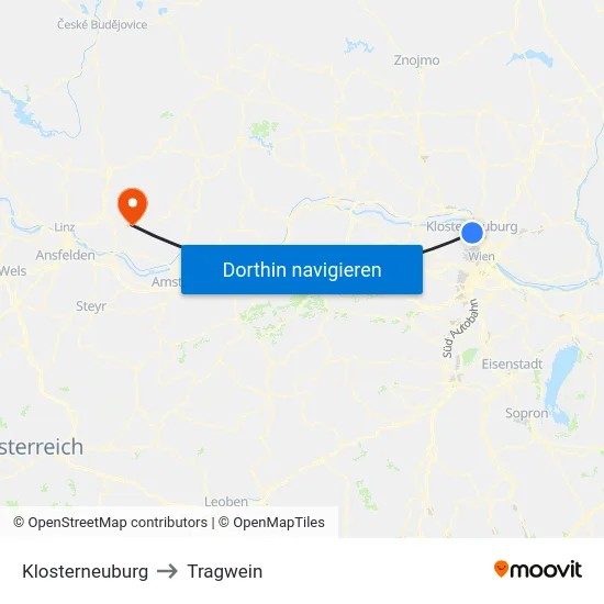 Klosterneuburg to Tragwein map