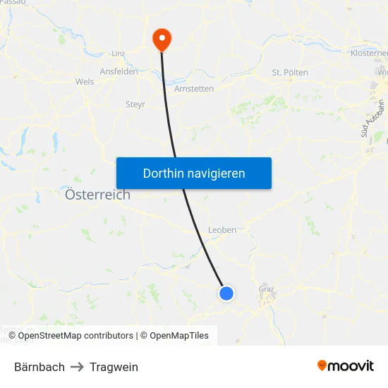 Bärnbach to Tragwein map