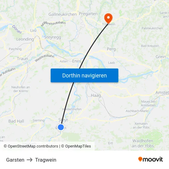 Garsten to Tragwein map