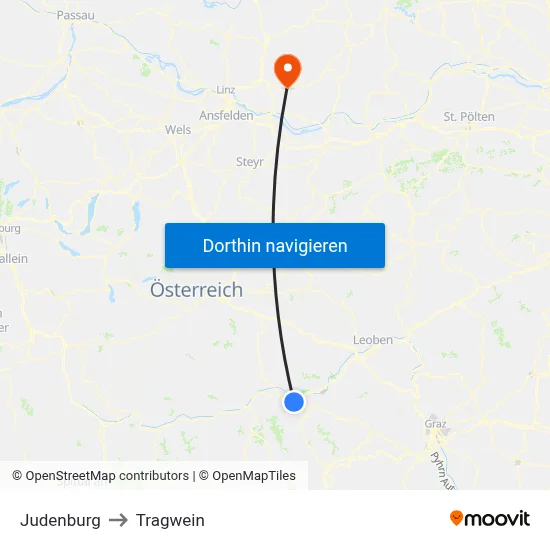 Judenburg to Tragwein map