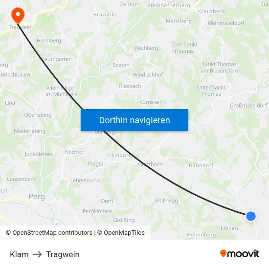Klam to Tragwein map