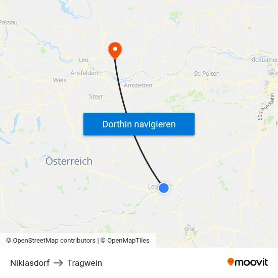 Niklasdorf to Tragwein map