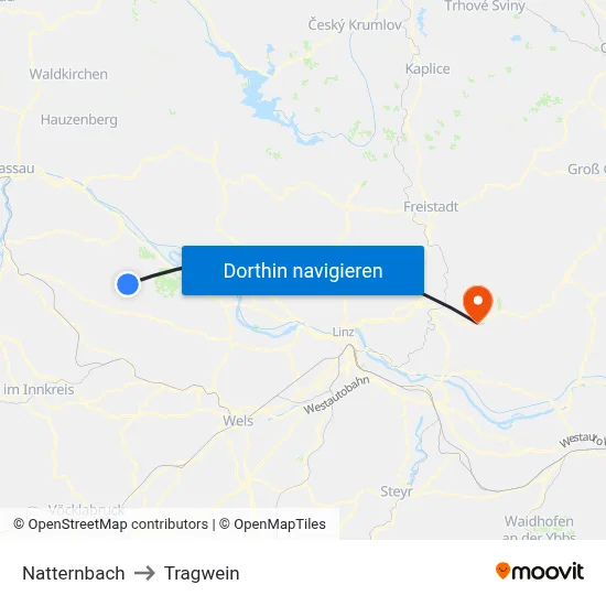 Natternbach to Tragwein map