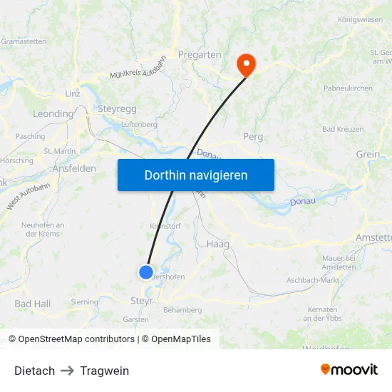 Dietach to Tragwein map