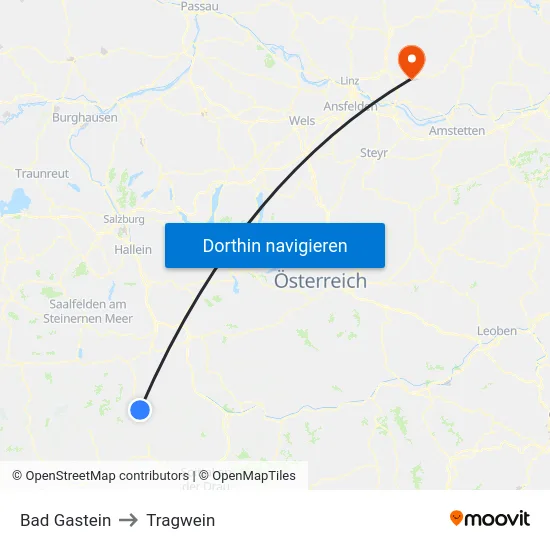 Bad Gastein to Tragwein map