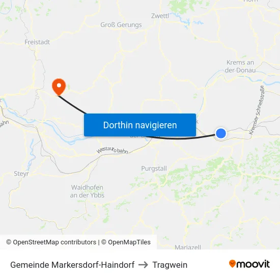 Gemeinde Markersdorf-Haindorf to Tragwein map