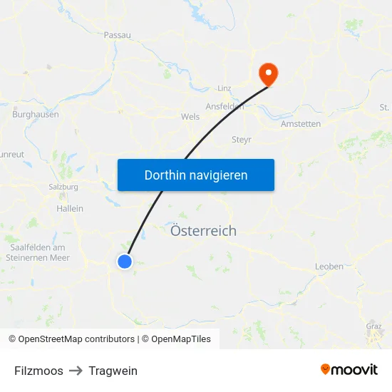 Filzmoos to Tragwein map