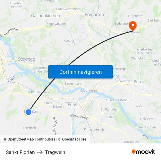 Sankt Florian to Tragwein map
