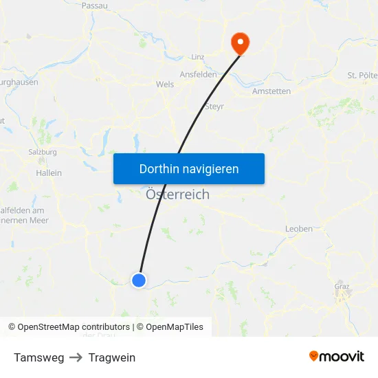 Tamsweg to Tragwein map