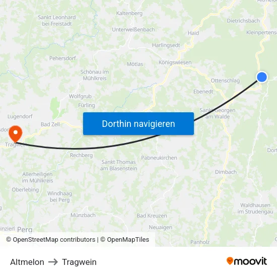 Altmelon to Tragwein map