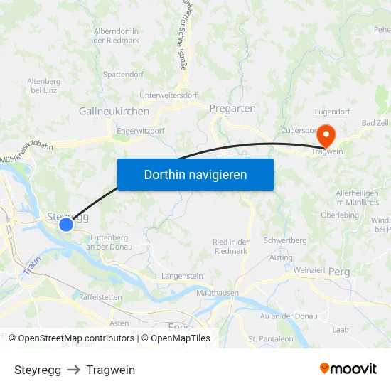 Steyregg to Tragwein map