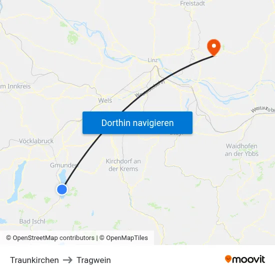 Traunkirchen to Tragwein map