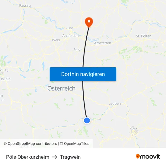 Pöls-Oberkurzheim to Tragwein map