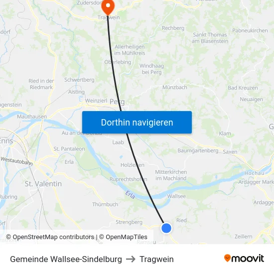 Gemeinde Wallsee-Sindelburg to Tragwein map