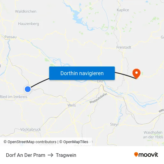 Dorf An Der Pram to Tragwein map