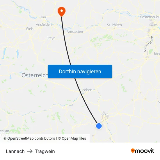 Lannach to Tragwein map