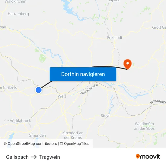 Gallspach to Tragwein map