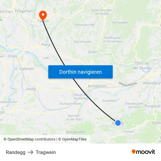 Randegg to Tragwein map