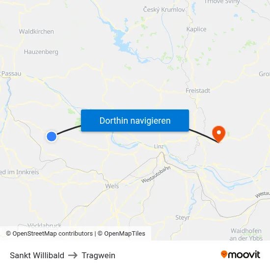 Sankt Willibald to Tragwein map