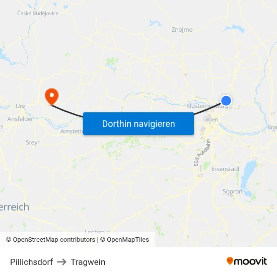 Pillichsdorf to Tragwein map