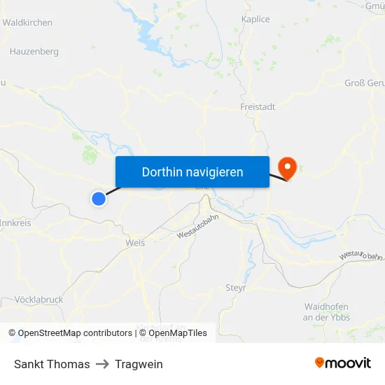 Sankt Thomas to Tragwein map