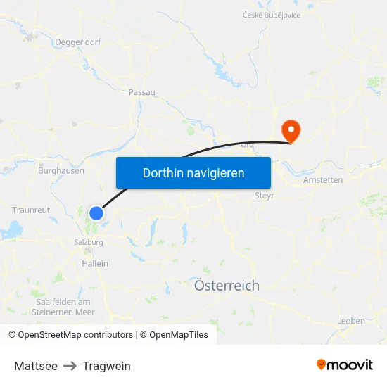 Mattsee to Tragwein map