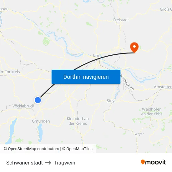 Schwanenstadt to Tragwein map