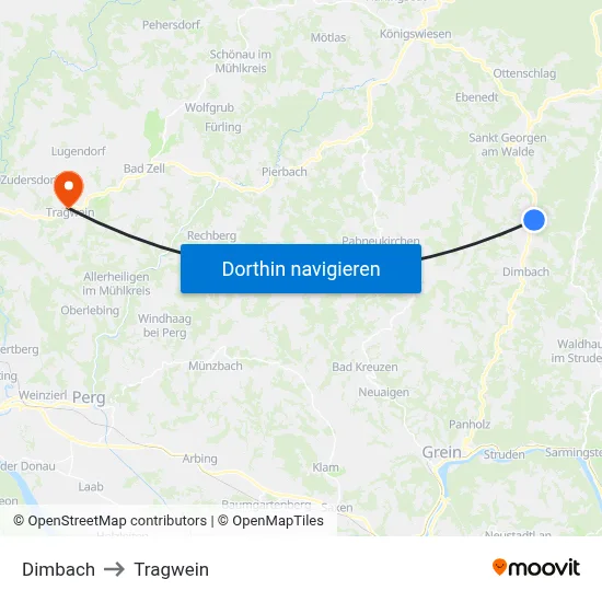 Dimbach to Tragwein map