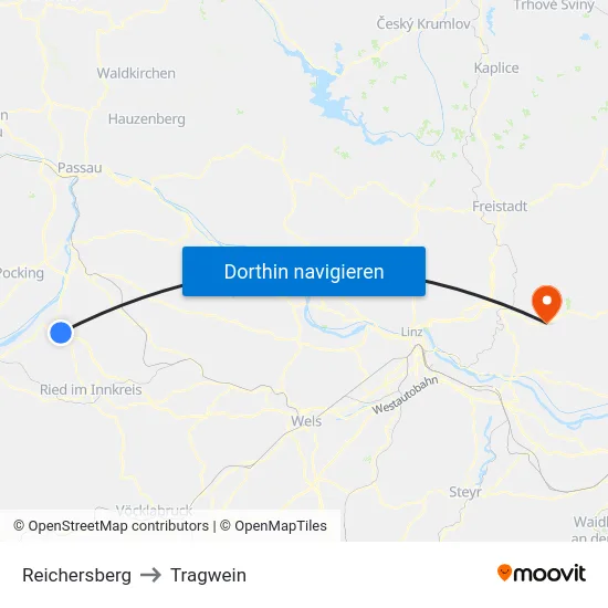 Reichersberg to Tragwein map