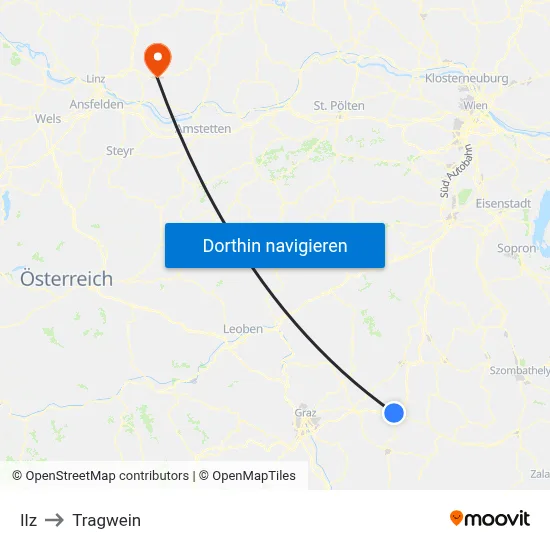 Ilz to Tragwein map