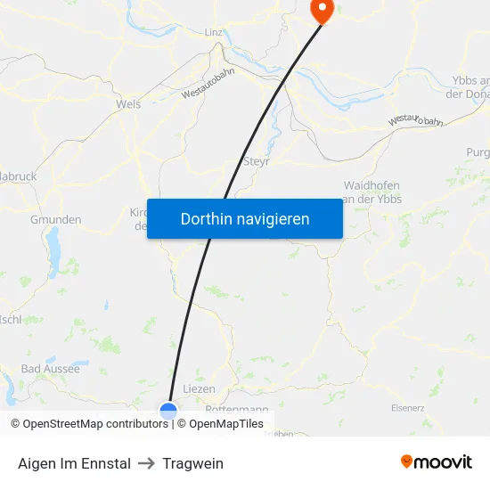 Aigen Im Ennstal to Tragwein map