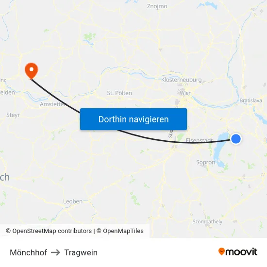 Mönchhof to Tragwein map