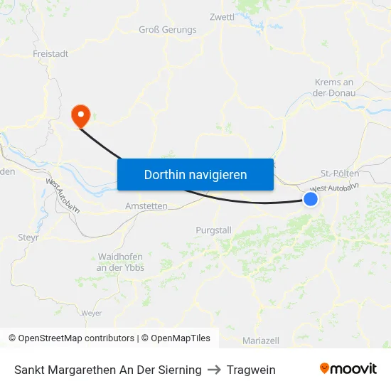 Sankt Margarethen An Der Sierning to Tragwein map