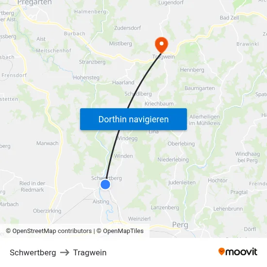 Schwertberg to Tragwein map