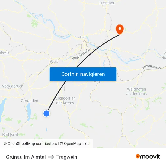 Grünau Im Almtal to Tragwein map