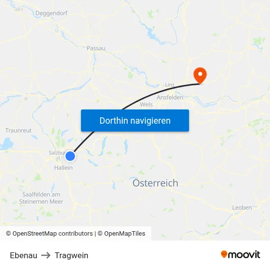 Ebenau to Tragwein map