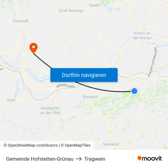 Gemeinde Hofstetten-Grünau to Tragwein map
