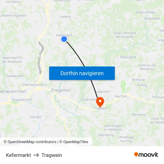 Kefermarkt to Tragwein map