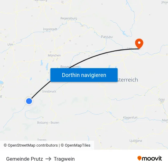 Gemeinde Prutz to Tragwein map