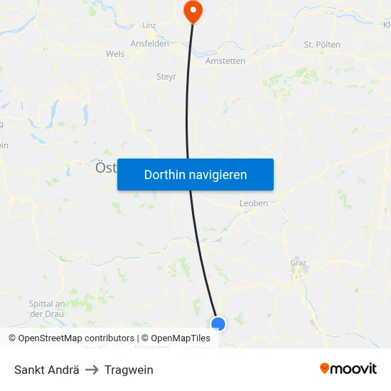 Sankt Andrä to Tragwein map