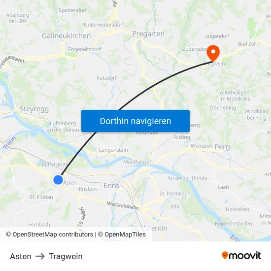 Asten to Tragwein map