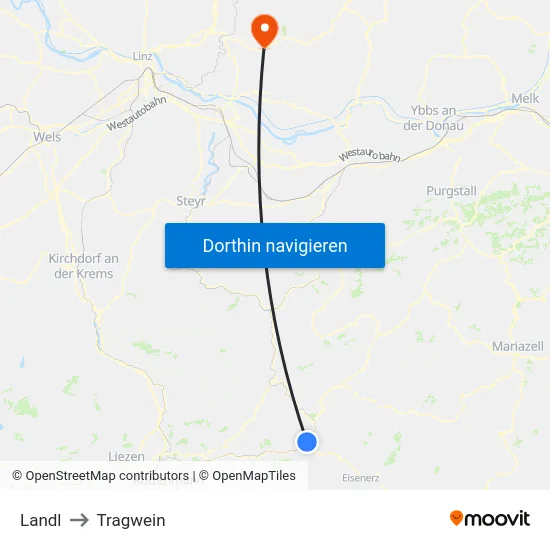 Landl to Tragwein map
