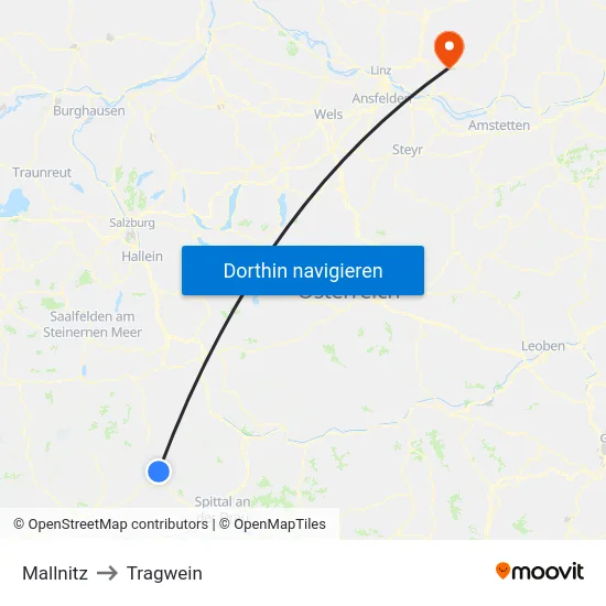 Mallnitz to Tragwein map