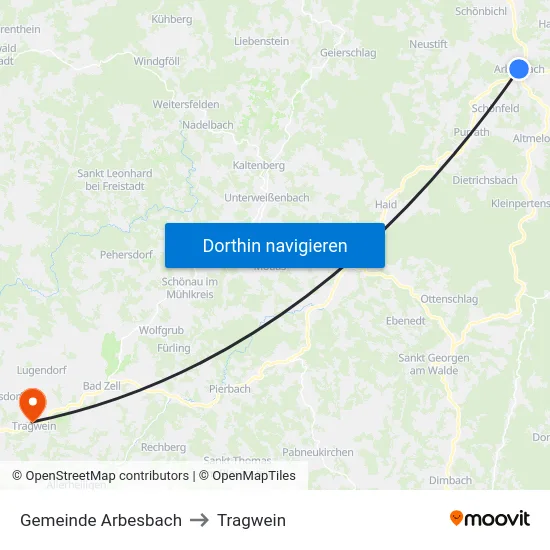 Gemeinde Arbesbach to Tragwein map