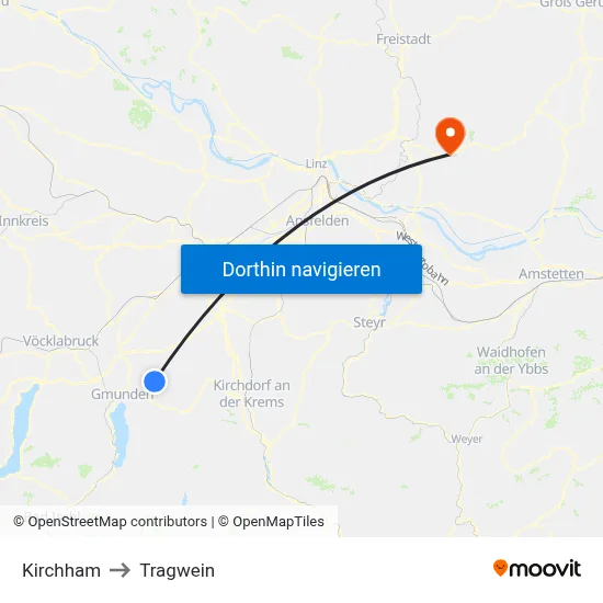 Kirchham to Tragwein map